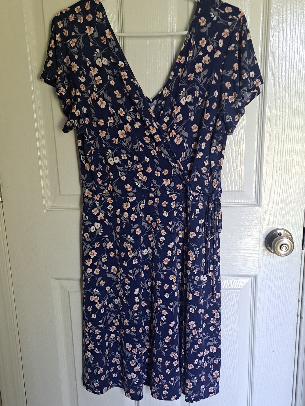 Kaileigh Navy Floral Wrap Dress with Pink Blossoms